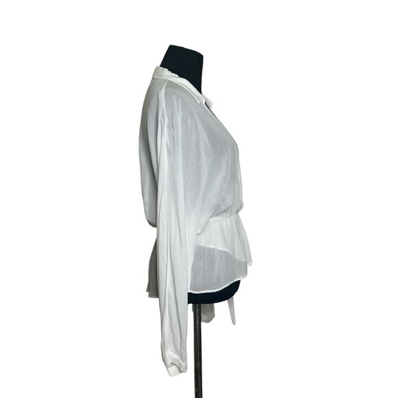 Zara white sheer long sleeves crossed front peplum blouse size small - Picture 8 of 12